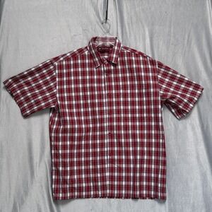 Yago Shirt Mens 2XL Red White Plaid Button Down Short Sleeve Casual Lightweight